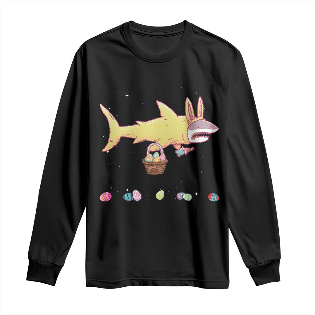 Funny Shark Easter Long Sleeve Shirt Cute Bunny Ears Eggs Hunting Teens Boys Kids - Wonder Print Shop