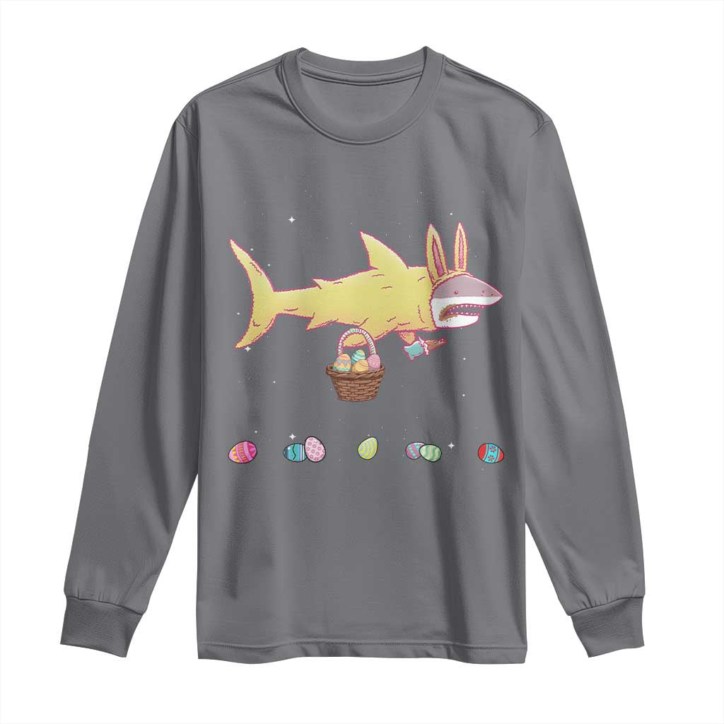 Funny Shark Easter Long Sleeve Shirt Cute Bunny Ears Eggs Hunting Teens Boys Kids - Wonder Print Shop