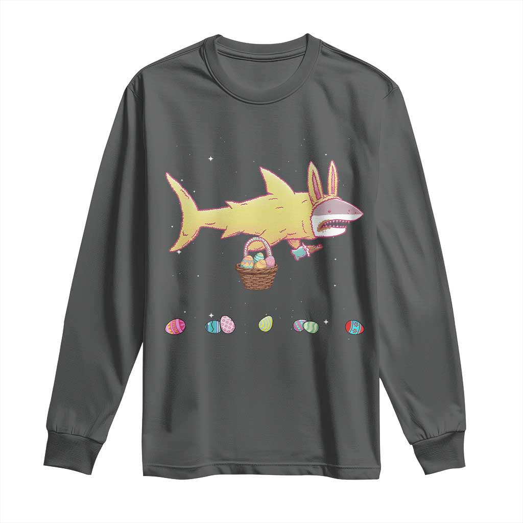 Funny Shark Easter Long Sleeve Shirt Cute Bunny Ears Eggs Hunting Teens Boys Kids - Wonder Print Shop