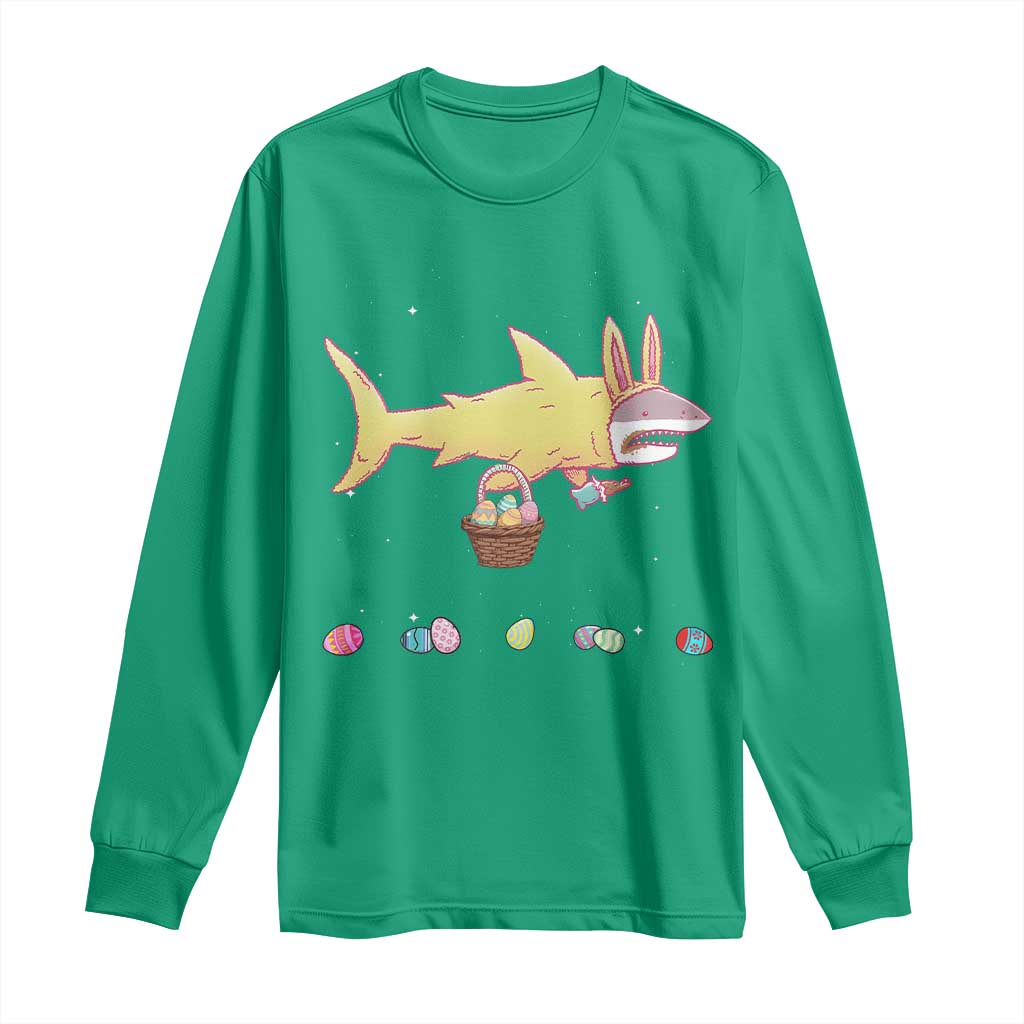 Funny Shark Easter Long Sleeve Shirt Cute Bunny Ears Eggs Hunting Teens Boys Kids - Wonder Print Shop