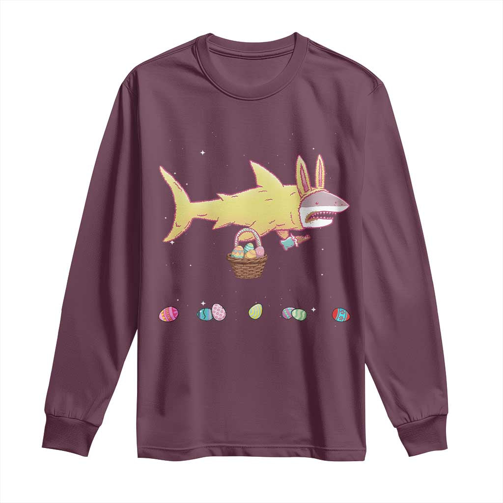 Funny Shark Easter Long Sleeve Shirt Cute Bunny Ears Eggs Hunting Teens Boys Kids - Wonder Print Shop