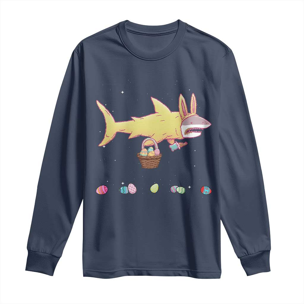 Funny Shark Easter Long Sleeve Shirt Cute Bunny Ears Eggs Hunting Teens Boys Kids - Wonder Print Shop