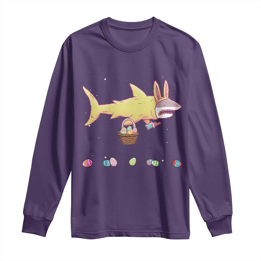 Funny Shark Easter Long Sleeve Shirt Cute Bunny Ears Eggs Hunting Teens Boys Kids - Wonder Print Shop