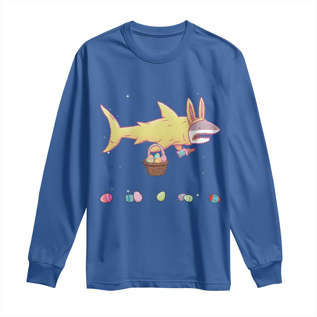 Funny Shark Easter Long Sleeve Shirt Cute Bunny Ears Eggs Hunting Teens Boys Kids - Wonder Print Shop