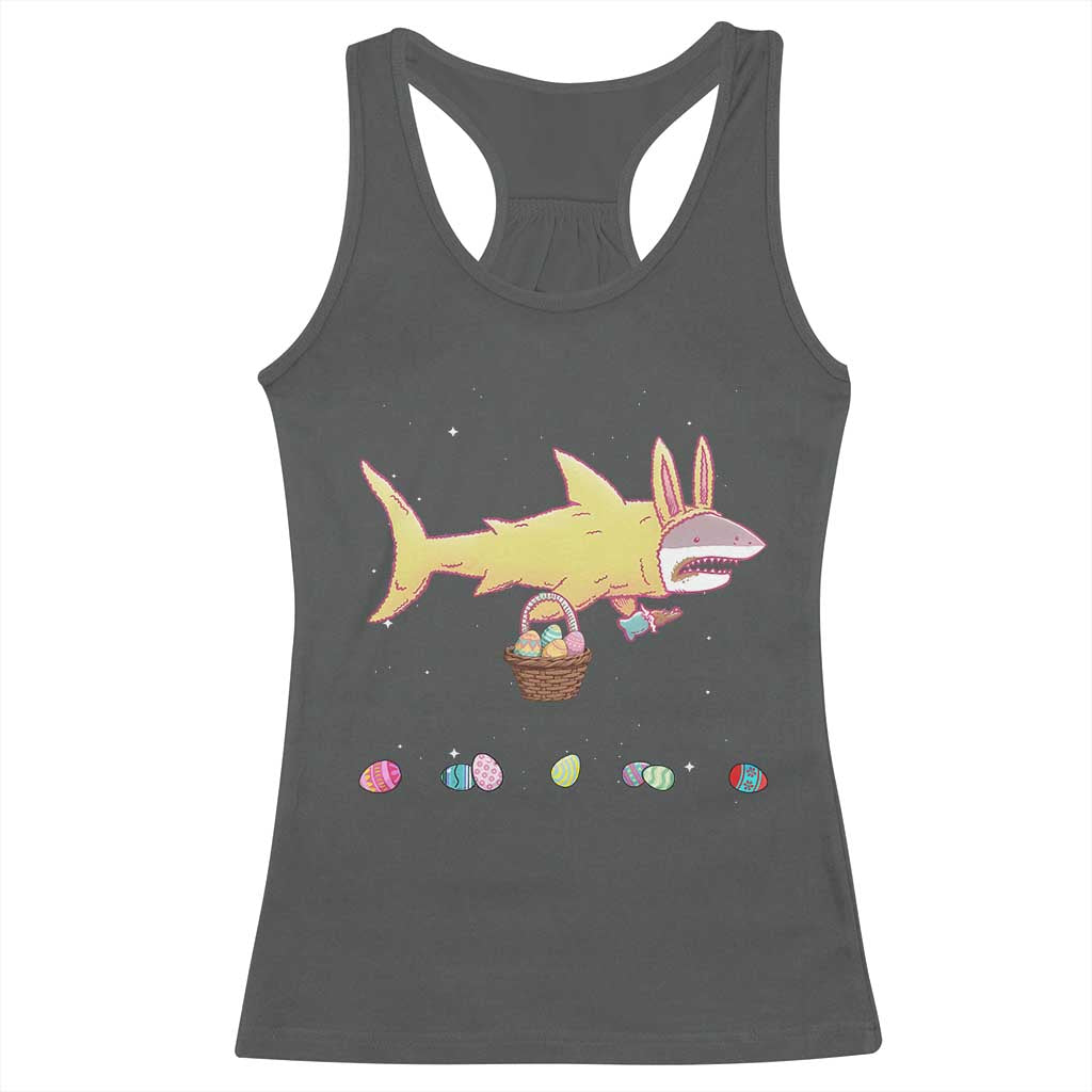 Funny Shark Easter Racerback Tank Top Cute Bunny Ears Eggs Hunting Teens Boys Kids - Wonder Print Shop