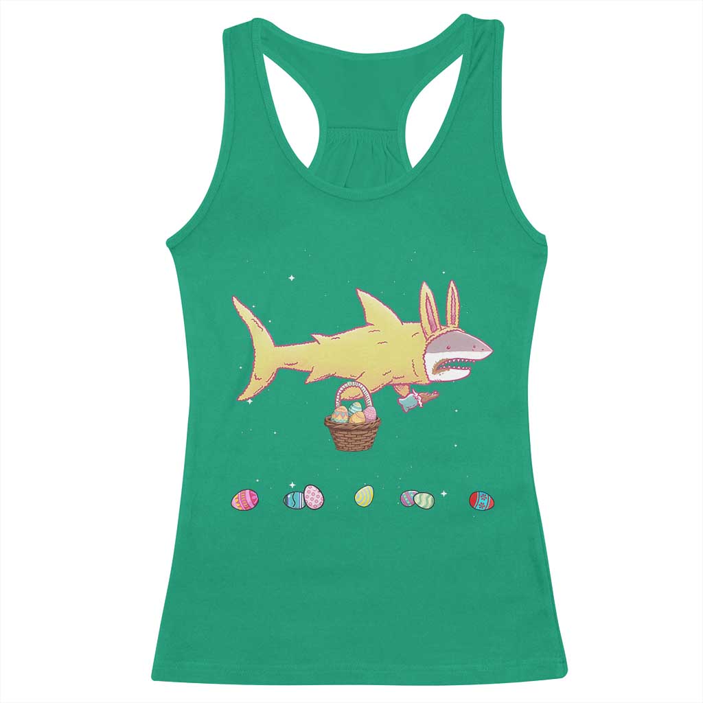 Funny Shark Easter Racerback Tank Top Cute Bunny Ears Eggs Hunting Teens Boys Kids - Wonder Print Shop