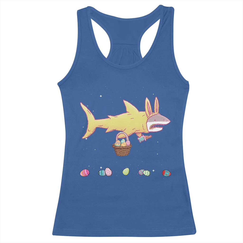 Funny Shark Easter Racerback Tank Top Cute Bunny Ears Eggs Hunting Teens Boys Kids - Wonder Print Shop