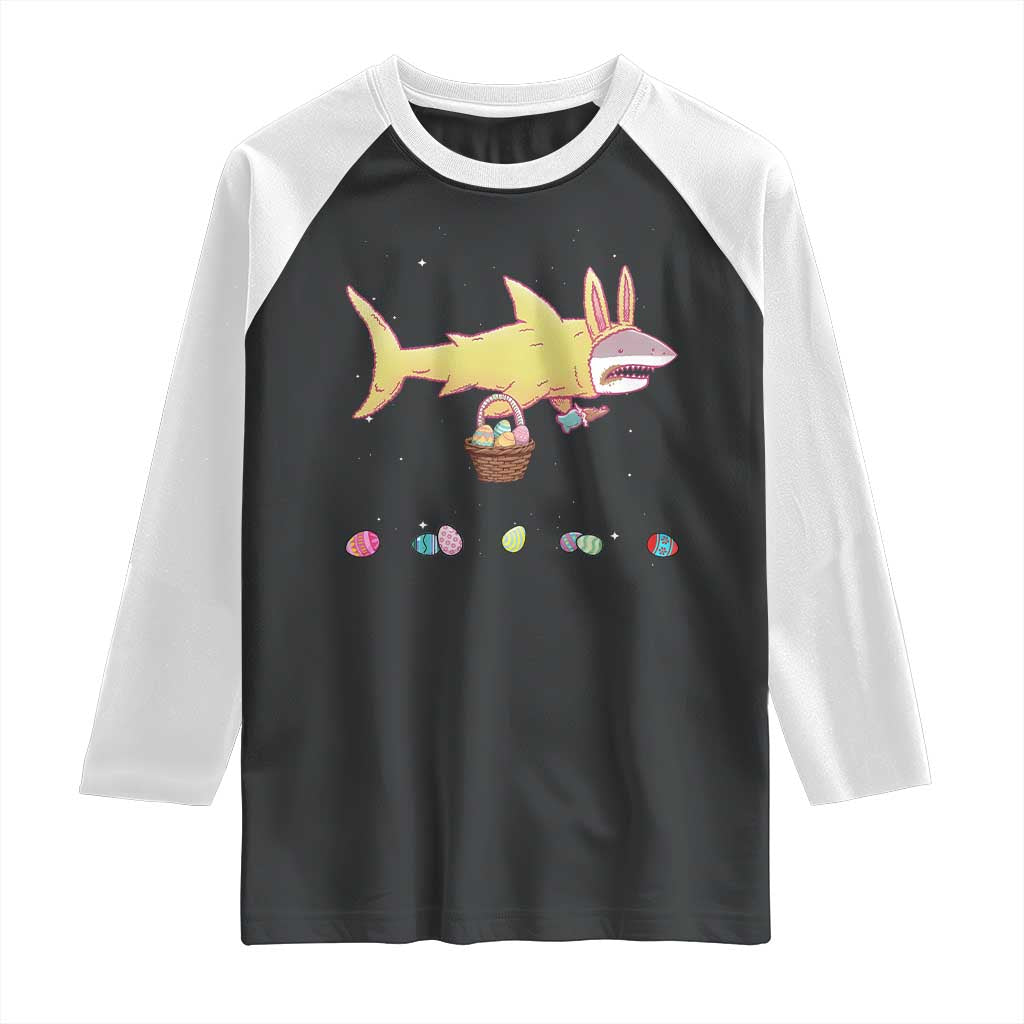 Funny Shark Easter Raglan Shirt Cute Bunny Ears Eggs Hunting Teens Boys Kids - Wonder Print Shop