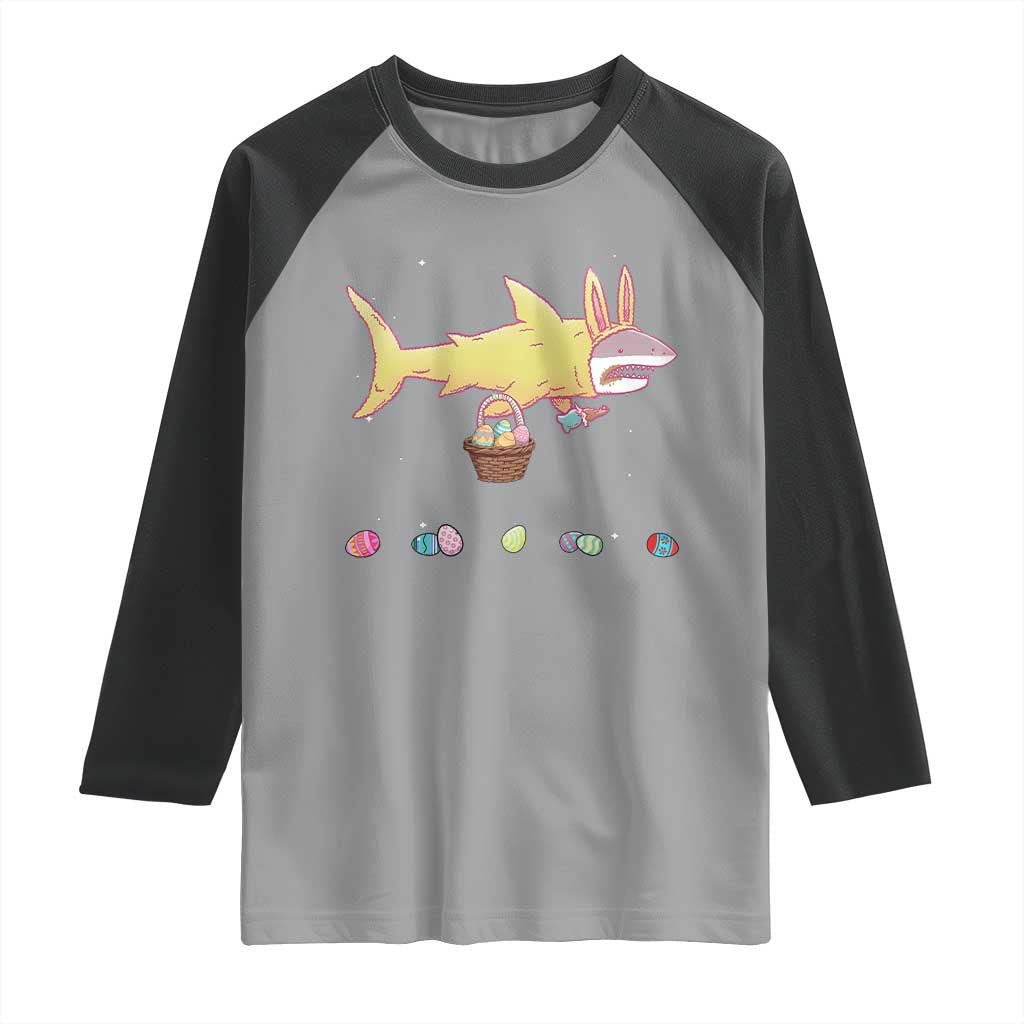 Funny Shark Easter Raglan Shirt Cute Bunny Ears Eggs Hunting Teens Boys Kids - Wonder Print Shop