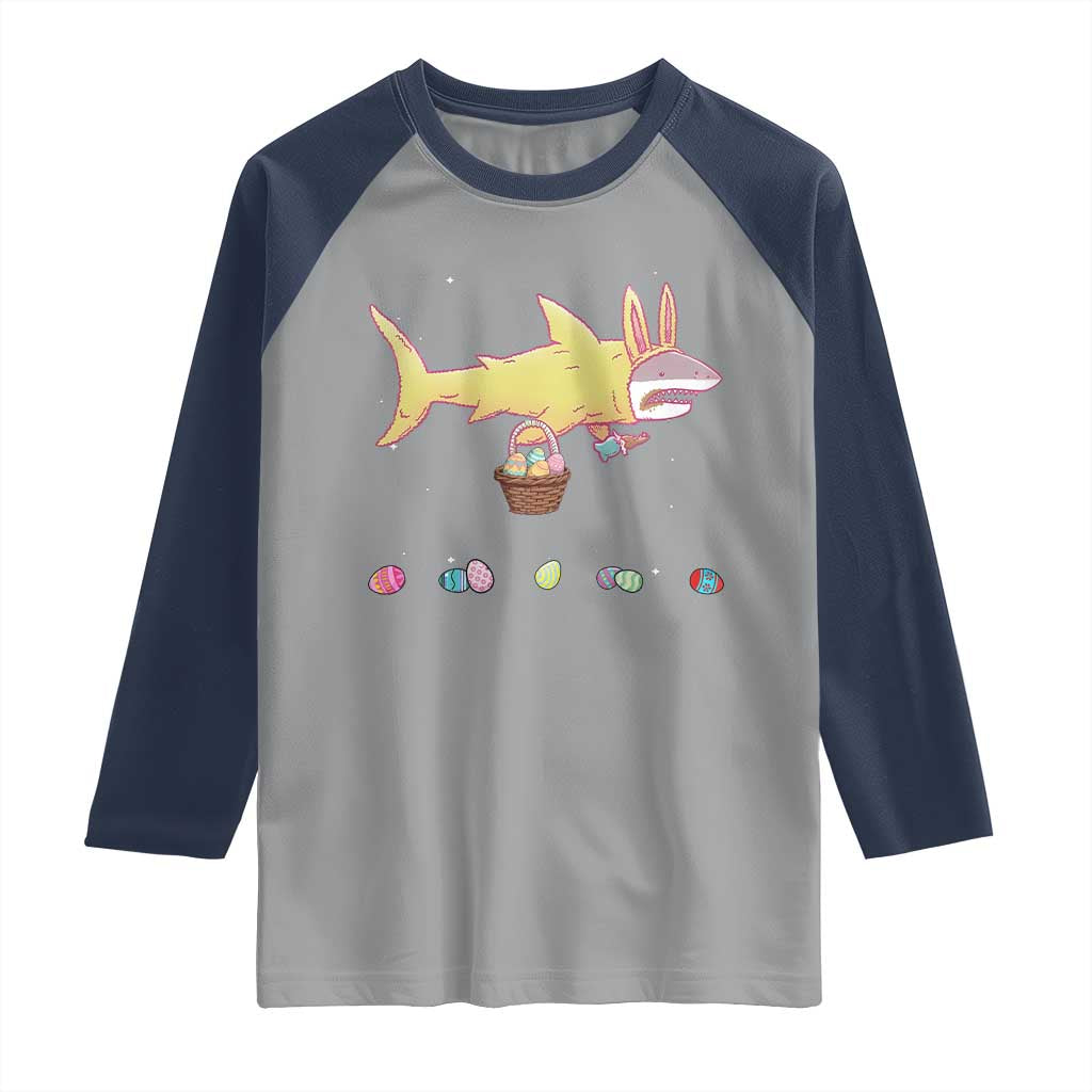 Funny Shark Easter Raglan Shirt Cute Bunny Ears Eggs Hunting Teens Boys Kids - Wonder Print Shop
