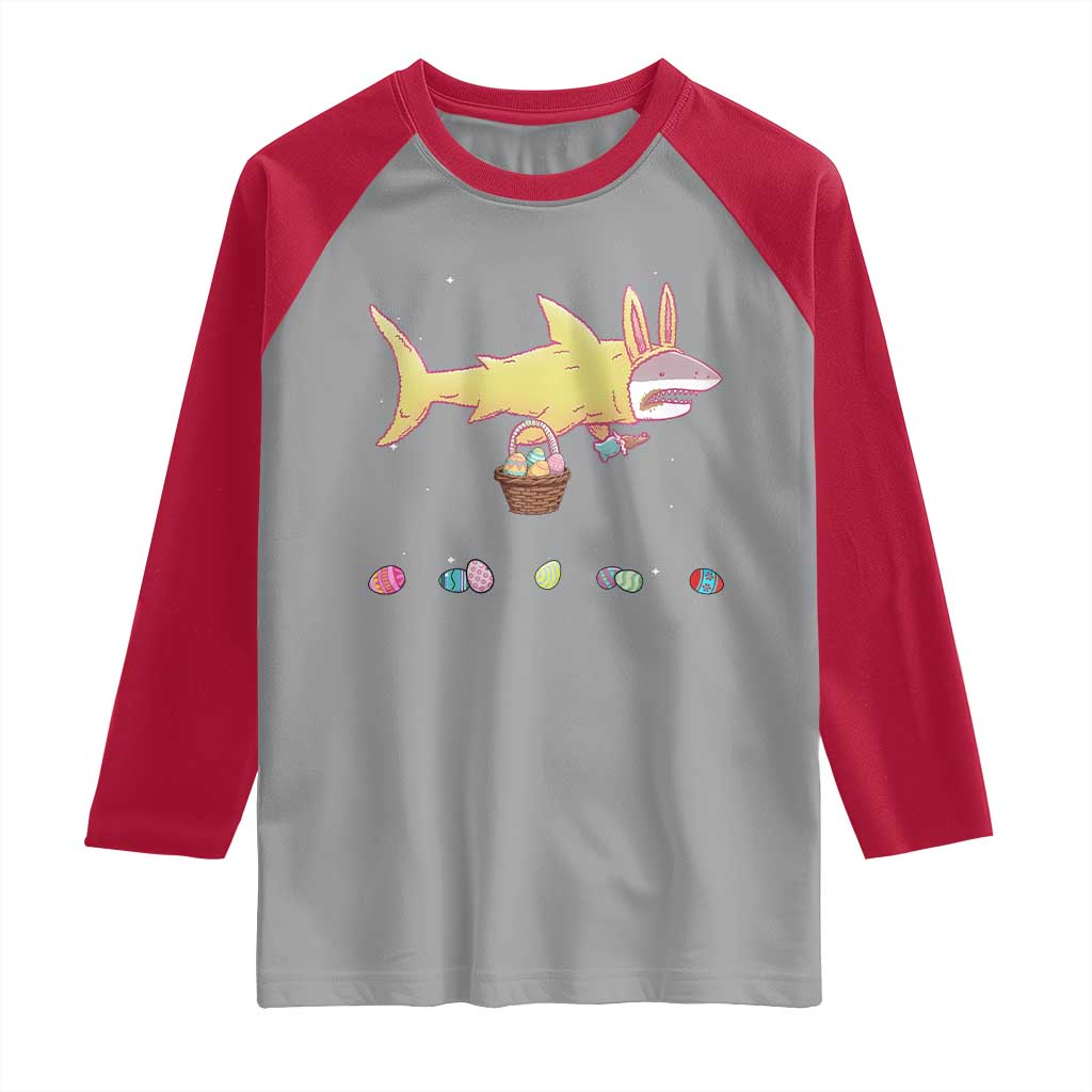 Funny Shark Easter Raglan Shirt Cute Bunny Ears Eggs Hunting Teens Boys Kids - Wonder Print Shop