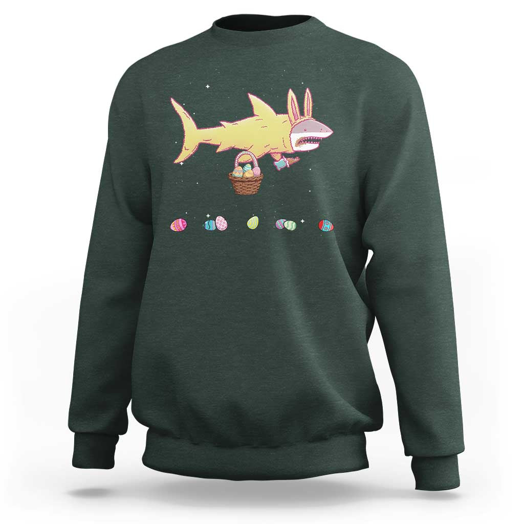 Funny Shark Easter Sweatshirt Cute Bunny Ears Eggs Hunting Teens Boys Kids - Wonder Print Shop