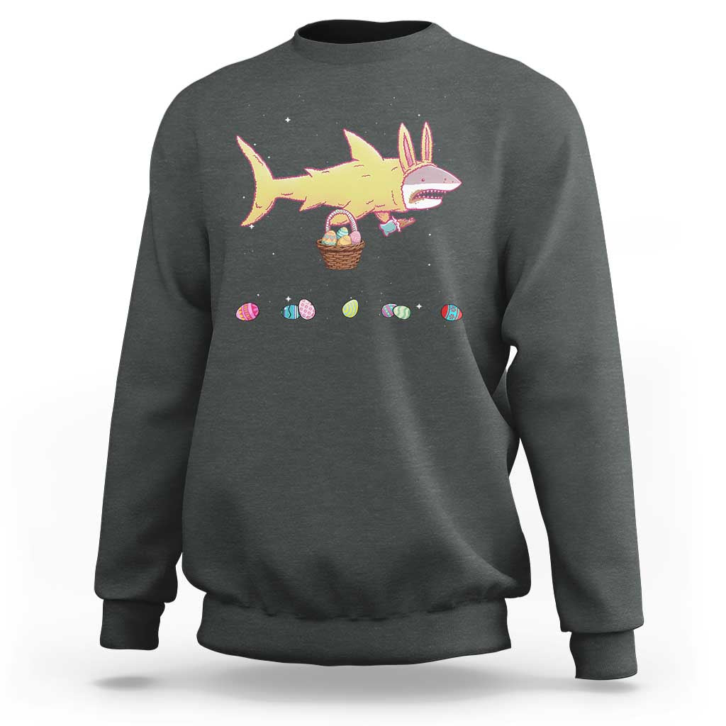 Funny Shark Easter Sweatshirt Cute Bunny Ears Eggs Hunting Teens Boys Kids - Wonder Print Shop