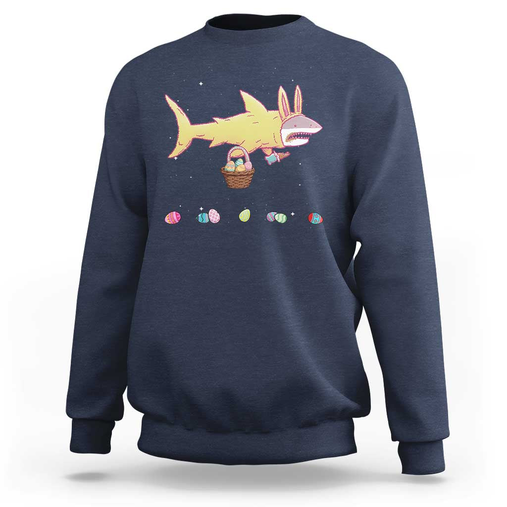 Funny Shark Easter Sweatshirt Cute Bunny Ears Eggs Hunting Teens Boys Kids - Wonder Print Shop