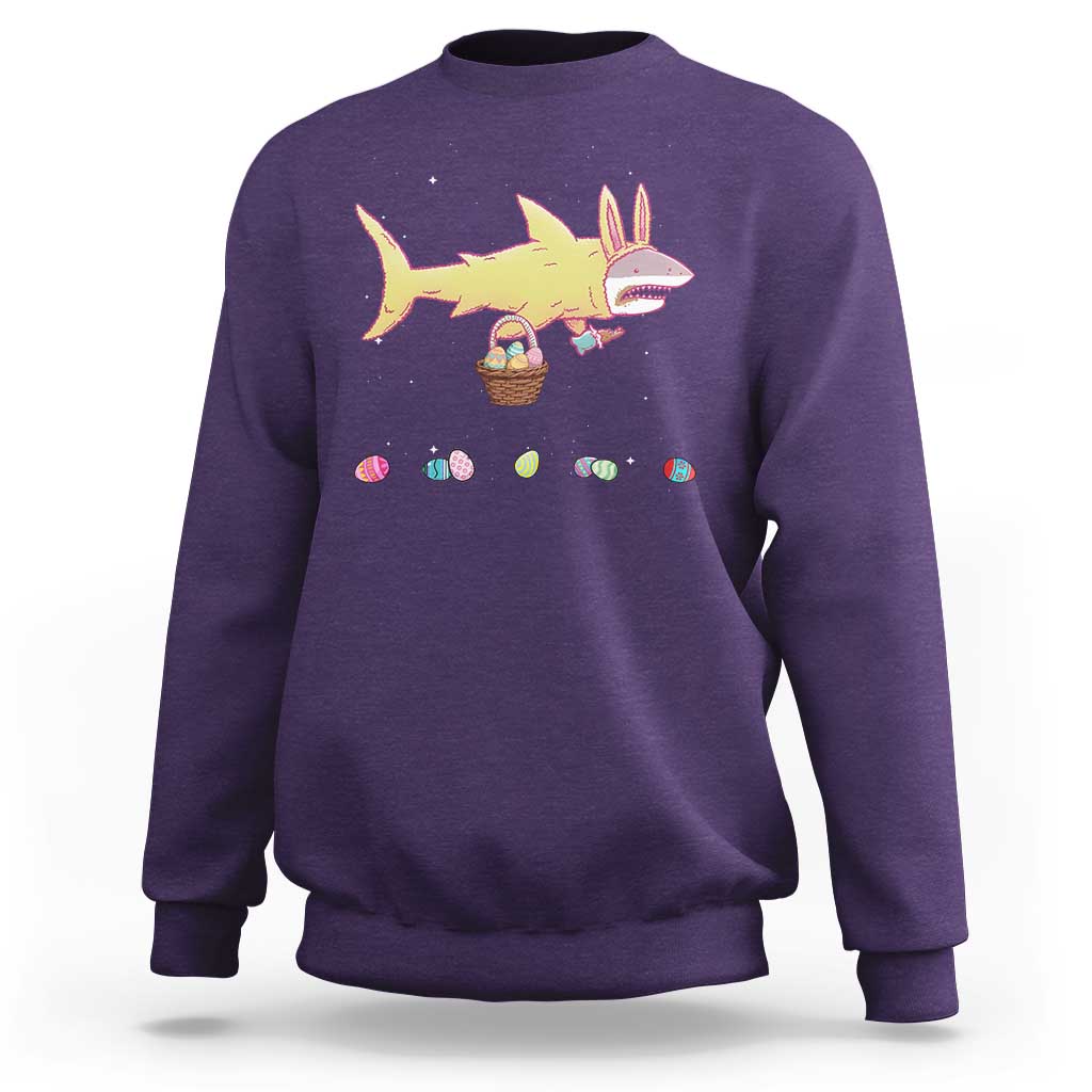 Funny Shark Easter Sweatshirt Cute Bunny Ears Eggs Hunting Teens Boys Kids - Wonder Print Shop