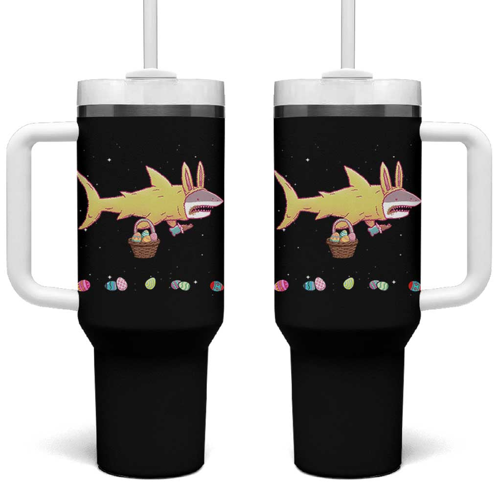 Funny Shark Easter Tumbler With Handle Cute Bunny Ears Eggs Hunting Teens Boys Kids - Wonder Print Shop