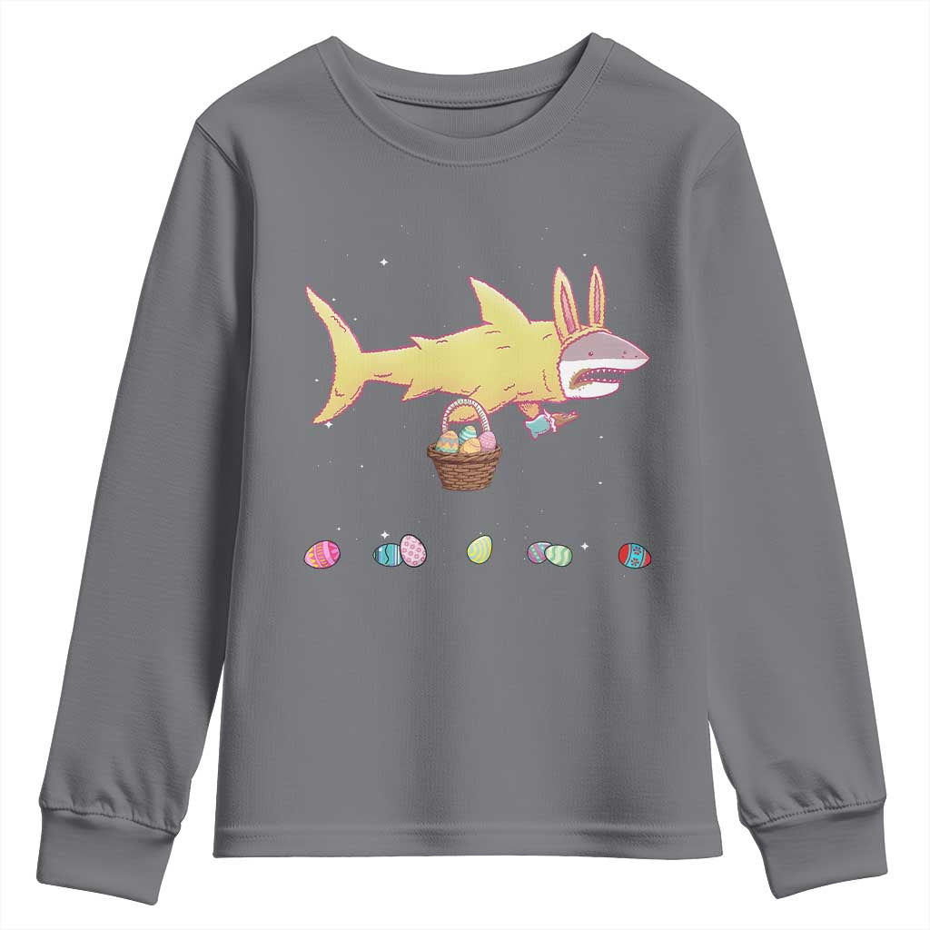Funny Shark Easter Youth Sweatshirt Cute Bunny Ears Eggs Hunting Teens Boys Kids - Wonder Print Shop