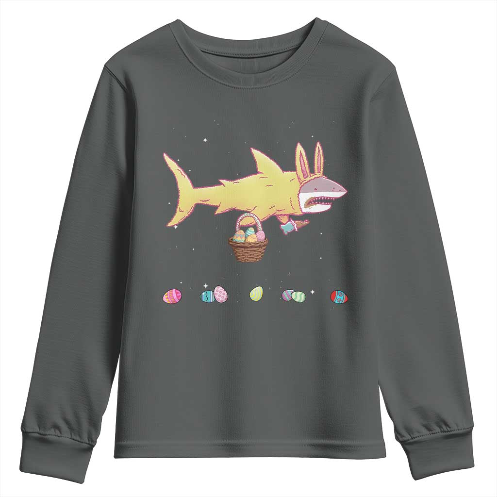 Funny Shark Easter Youth Sweatshirt Cute Bunny Ears Eggs Hunting Teens Boys Kids - Wonder Print Shop