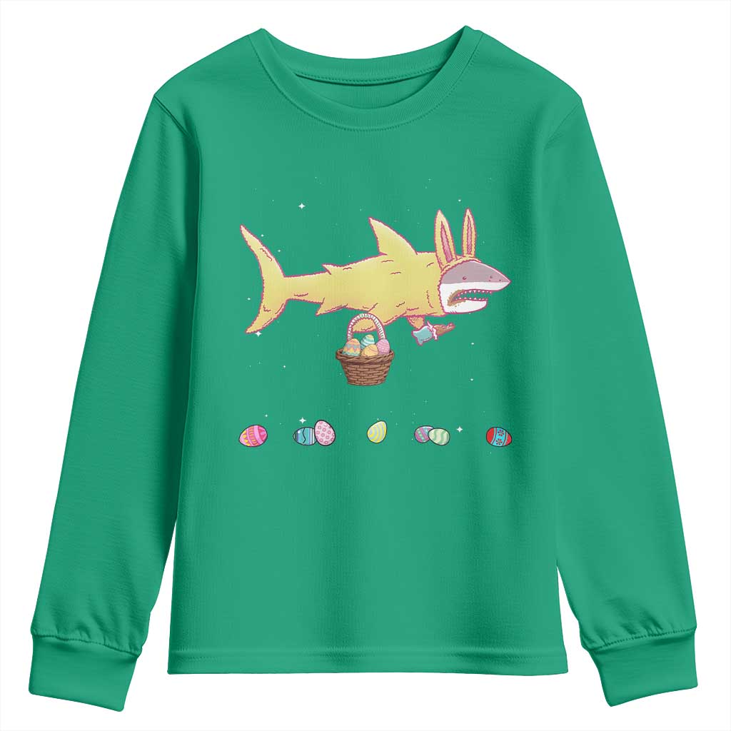 Funny Shark Easter Youth Sweatshirt Cute Bunny Ears Eggs Hunting Teens Boys Kids - Wonder Print Shop