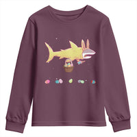 Funny Shark Easter Youth Sweatshirt Cute Bunny Ears Eggs Hunting Teens Boys Kids - Wonder Print Shop
