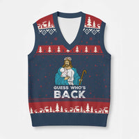 Guess Whos Back V-Neck Knit Sweater Vest Funny Religious Jesus Back Cute Bunny - Wonder Print Shop
