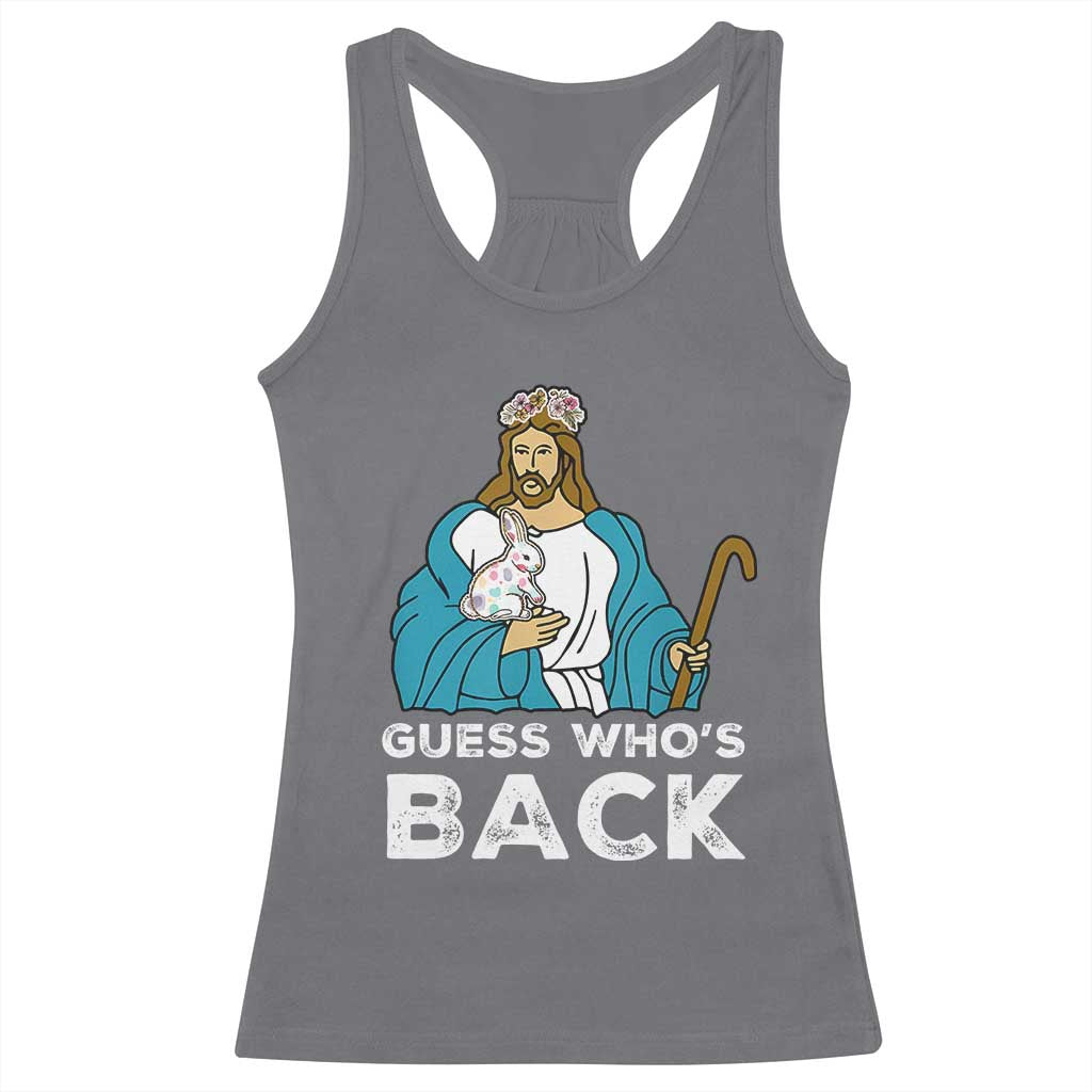 Guess Whos Back Racerback Tank Top Funny Religious Jesus Back Cute Bunny - Wonder Print Shop