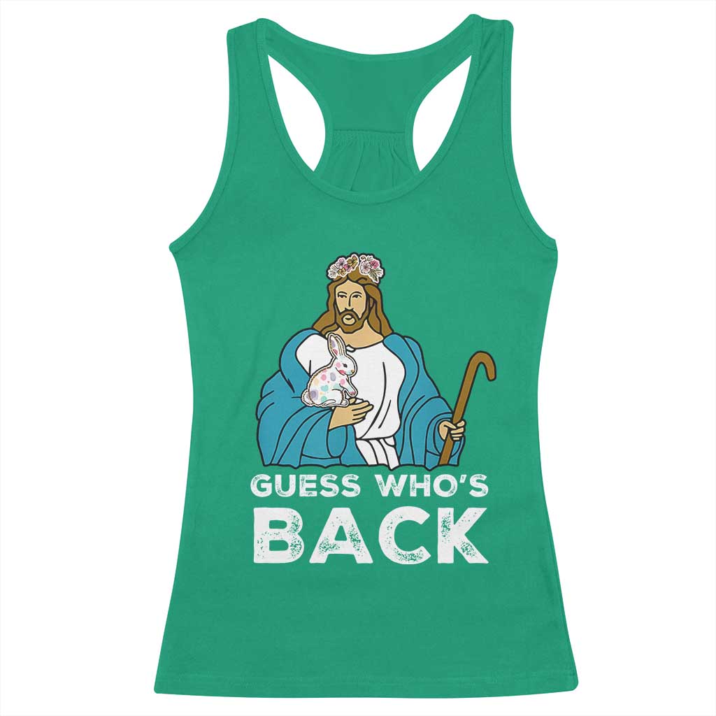 Guess Whos Back Racerback Tank Top Funny Religious Jesus Back Cute Bunny - Wonder Print Shop
