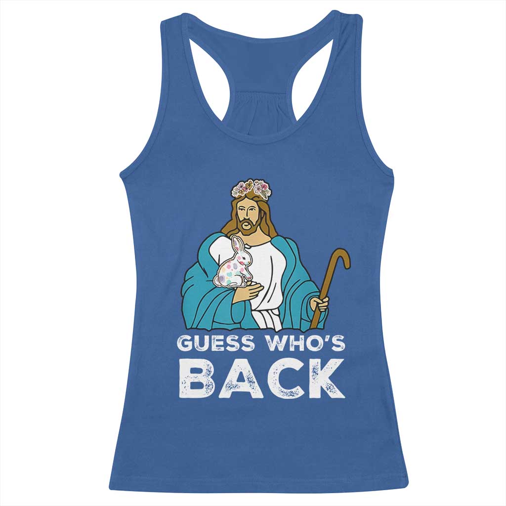 Guess Whos Back Racerback Tank Top Funny Religious Jesus Back Cute Bunny - Wonder Print Shop