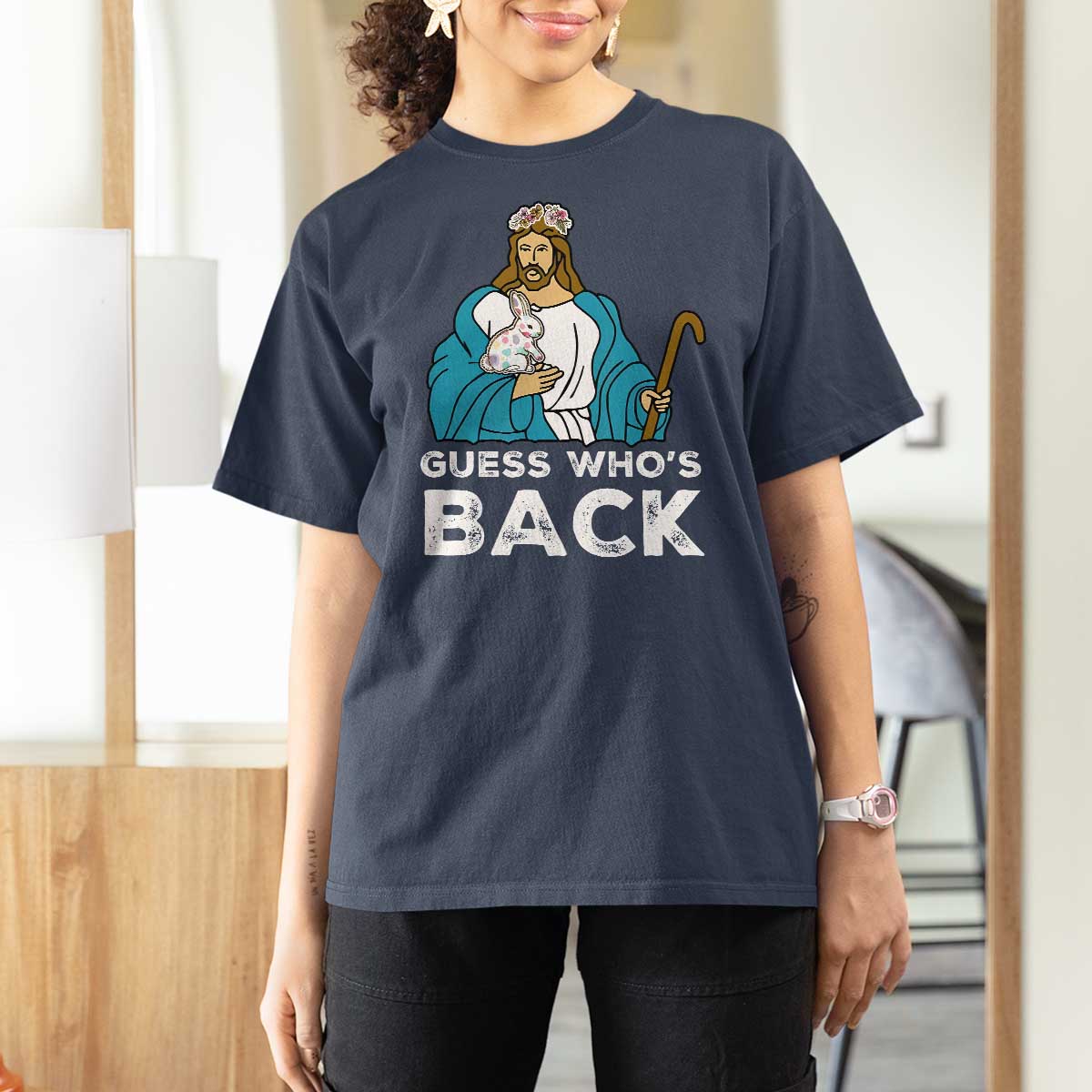 Guess Whos Back T Shirt For Women Funny Religious Jesus Back Cute Bunny - Wonder Print Shop