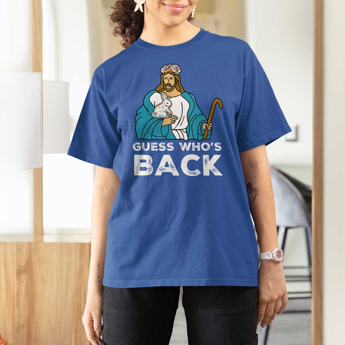 Guess Whos Back T Shirt For Women Funny Religious Jesus Back Cute Bunny - Wonder Print Shop