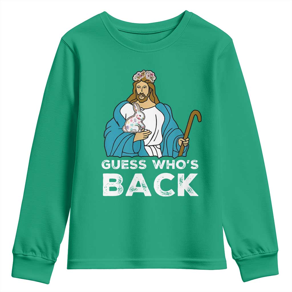 Guess Whos Back Youth Sweatshirt Funny Religious Jesus Back Cute Bunny - Wonder Print Shop