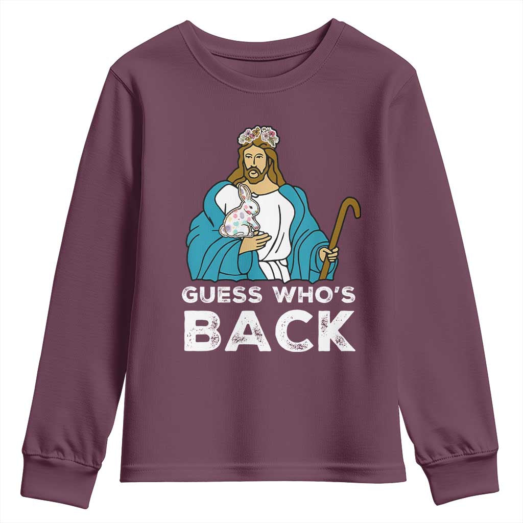 Guess Whos Back Youth Sweatshirt Funny Religious Jesus Back Cute Bunny - Wonder Print Shop