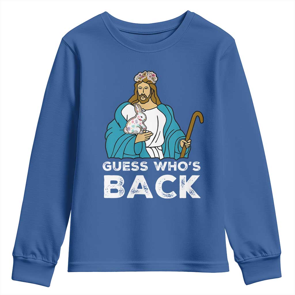 Guess Whos Back Youth Sweatshirt Funny Religious Jesus Back Cute Bunny - Wonder Print Shop