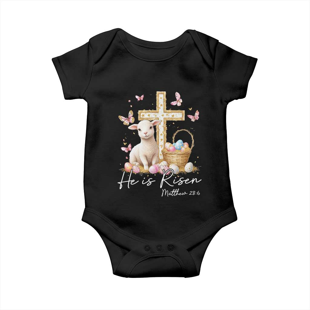 He Is Risen Easter Baby Onesie Lamb Flowers Cross