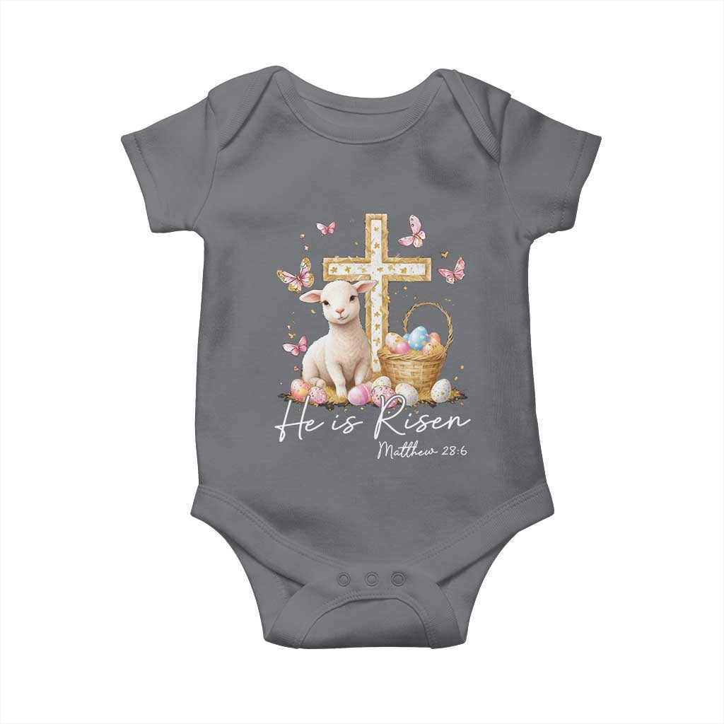 He Is Risen Easter Baby Onesie Lamb Flowers Cross