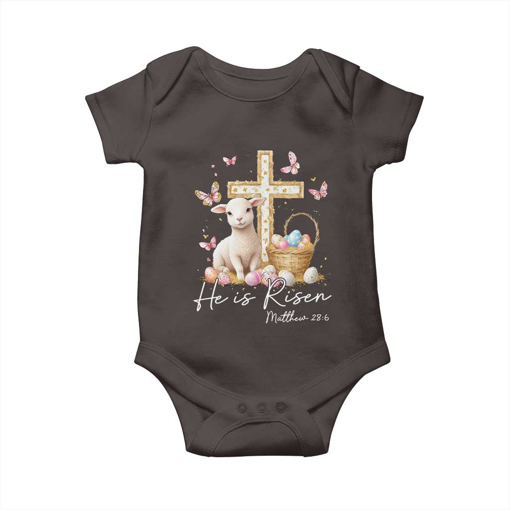 He Is Risen Easter Baby Onesie Lamb Flowers Cross