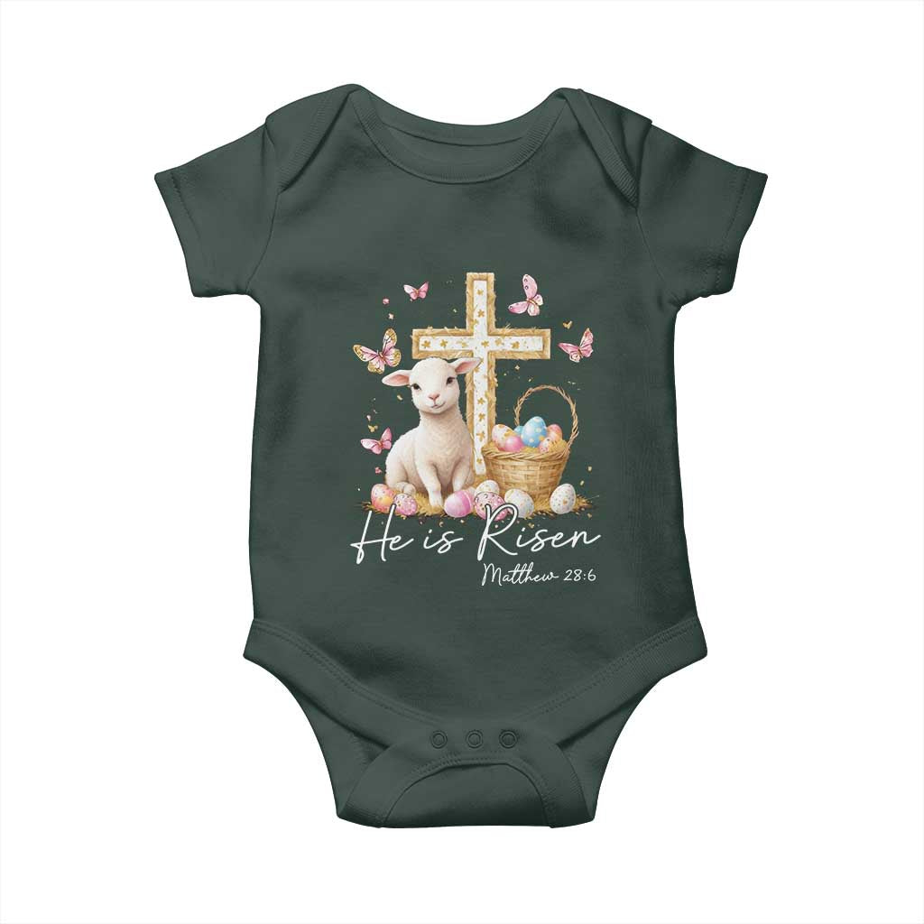 He Is Risen Easter Baby Onesie Lamb Flowers Cross