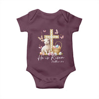 He Is Risen Easter Baby Onesie Lamb Flowers Cross