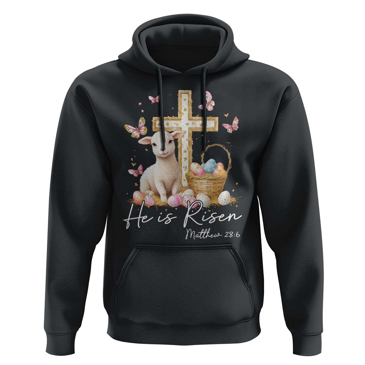 He Is Risen Easter Hoodie Lamb Flowers Cross