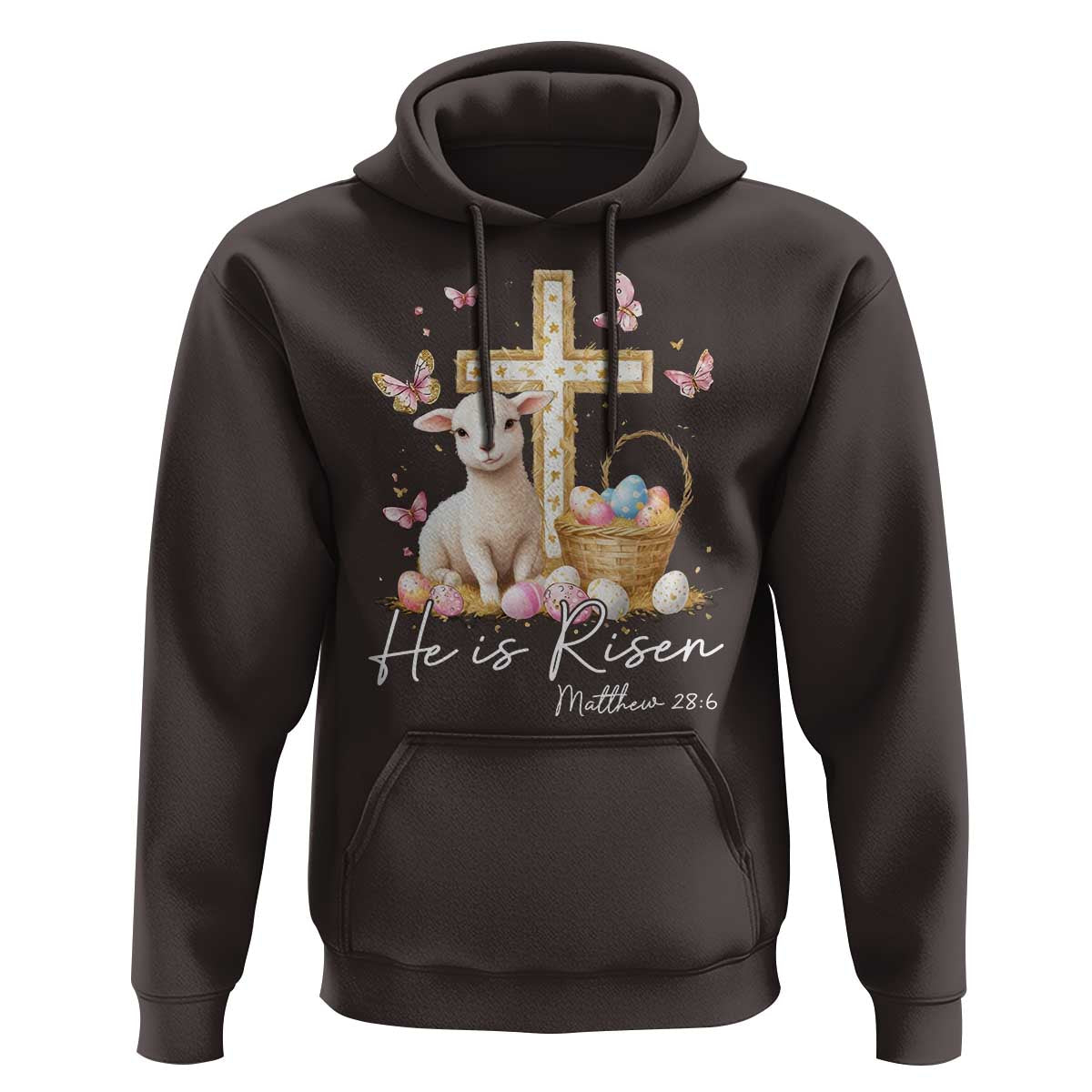 He Is Risen Easter Hoodie Lamb Flowers Cross