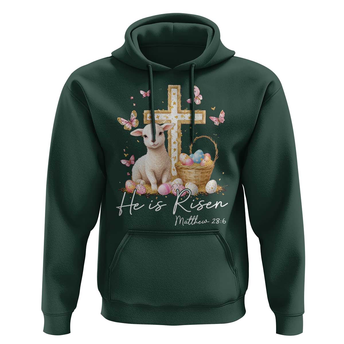 He Is Risen Easter Hoodie Lamb Flowers Cross