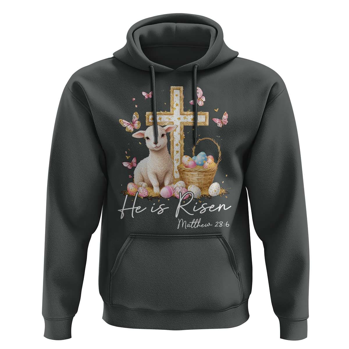 He Is Risen Easter Hoodie Lamb Flowers Cross