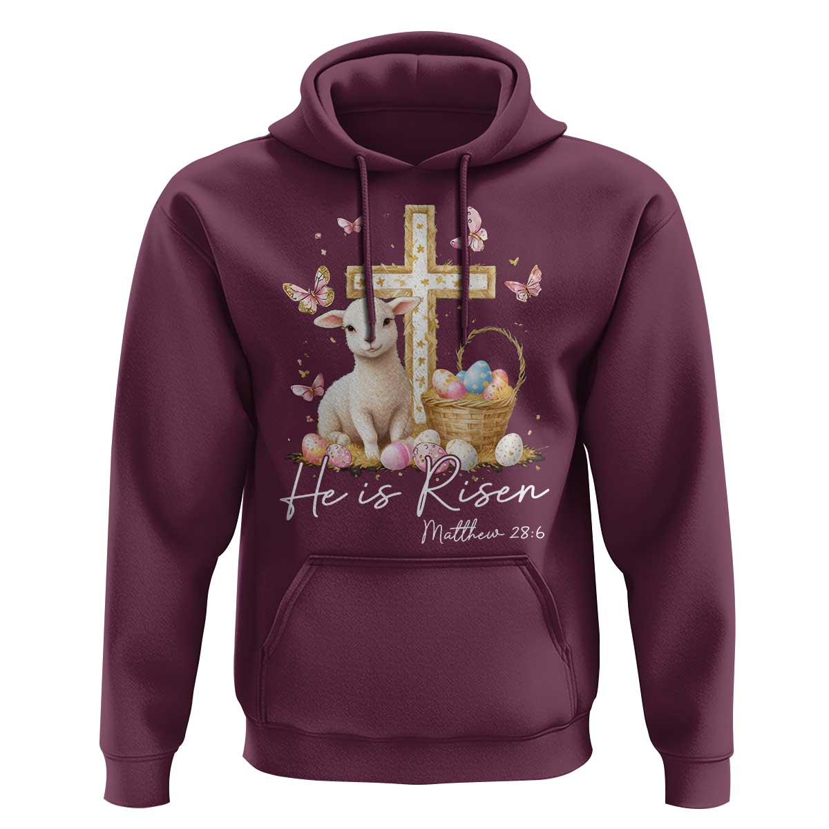 He Is Risen Easter Hoodie Lamb Flowers Cross