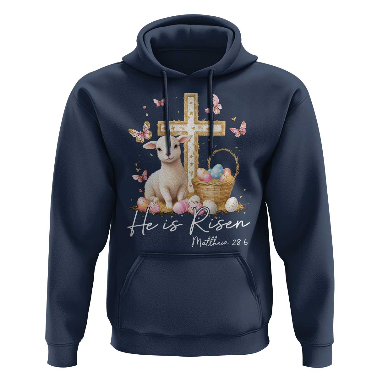 He Is Risen Easter Hoodie Lamb Flowers Cross