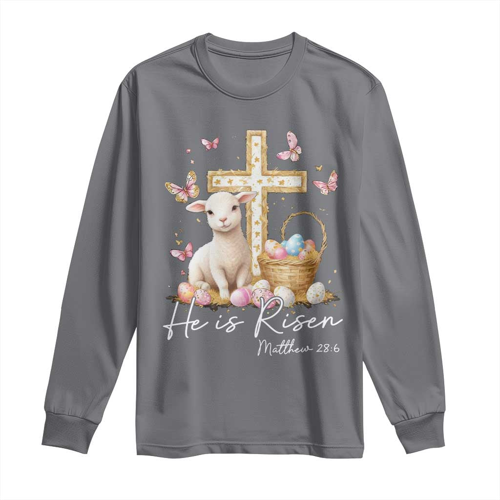 He Is Risen Easter Long Sleeve Shirt Lamb Flowers Cross