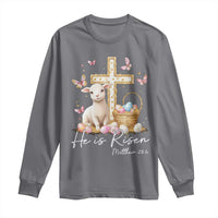 He Is Risen Easter Long Sleeve Shirt Lamb Flowers Cross