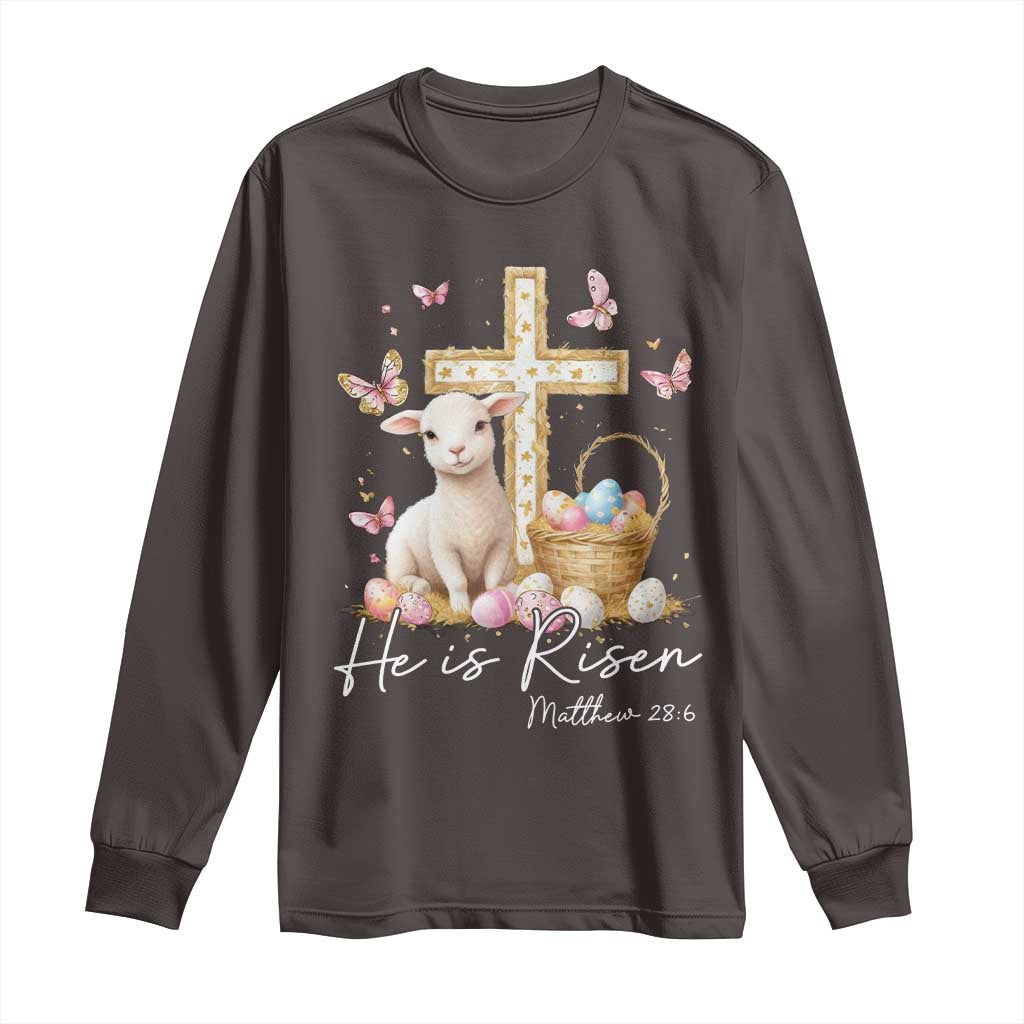 He Is Risen Easter Long Sleeve Shirt Lamb Flowers Cross