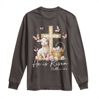He Is Risen Easter Long Sleeve Shirt Lamb Flowers Cross