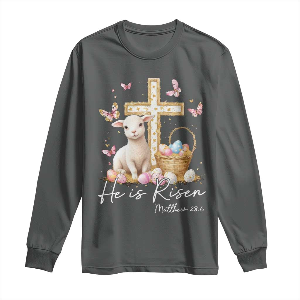 He Is Risen Easter Long Sleeve Shirt Lamb Flowers Cross