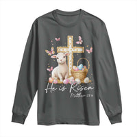 He Is Risen Easter Long Sleeve Shirt Lamb Flowers Cross